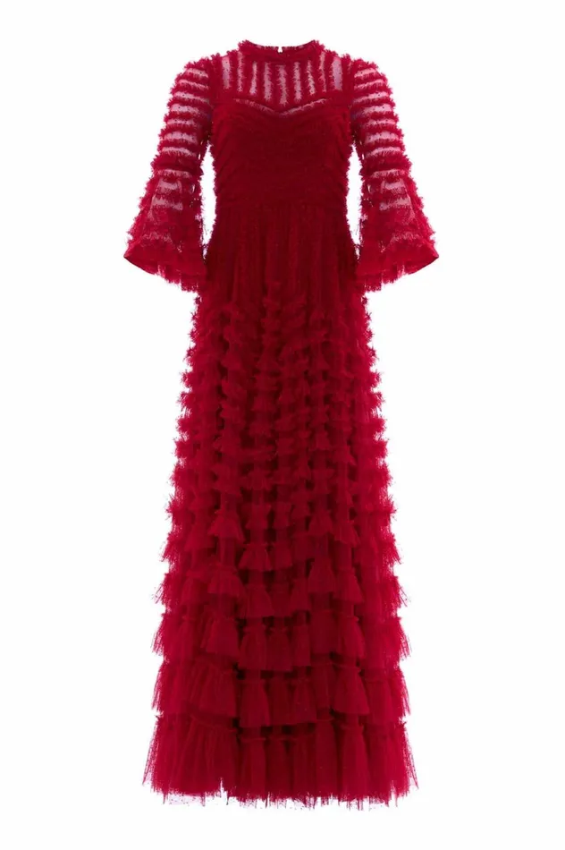 La Vie En Rose Round Neck Gown Red Women Needle and Thread Dresses