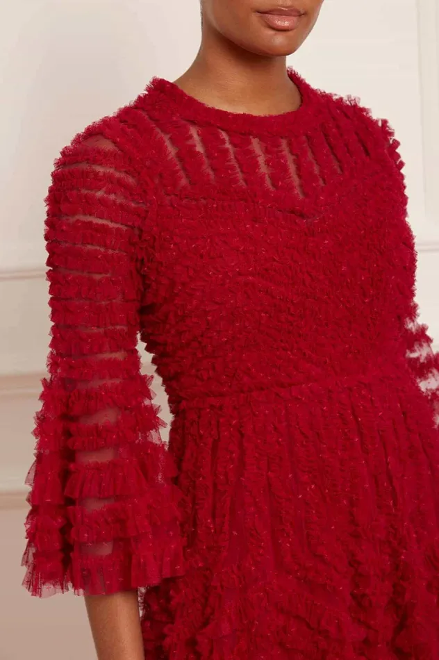 La Vie En Rose Round Neck Gown Red Women Needle and Thread Dresses