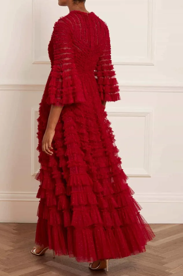 La Vie En Rose Round Neck Gown Red Women Needle and Thread Dresses
