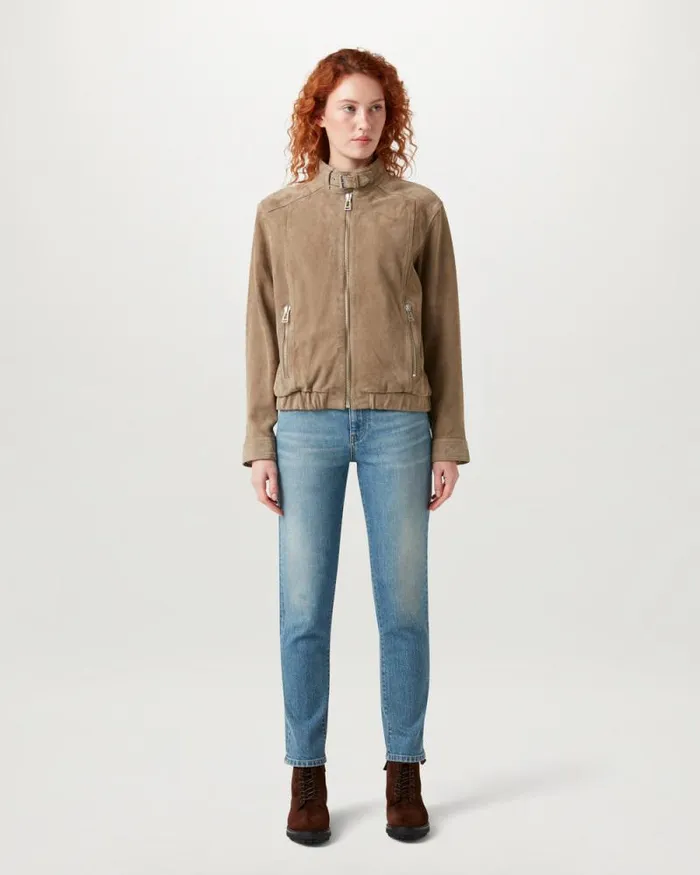 Leather Jackets Women Belstaff Raft Bomber Washed Sand