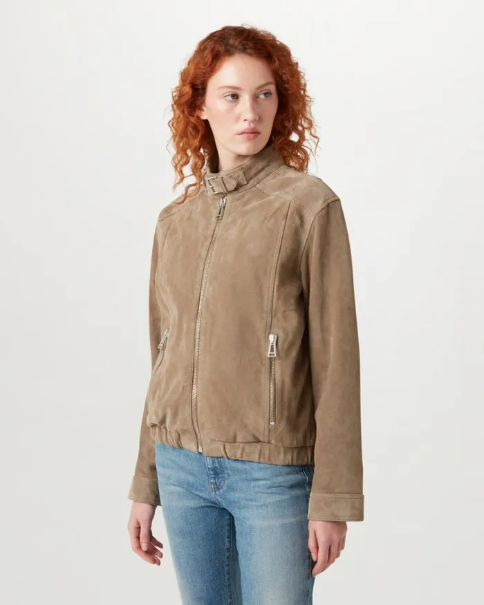 Leather Jackets Women Belstaff Raft Bomber Washed Sand