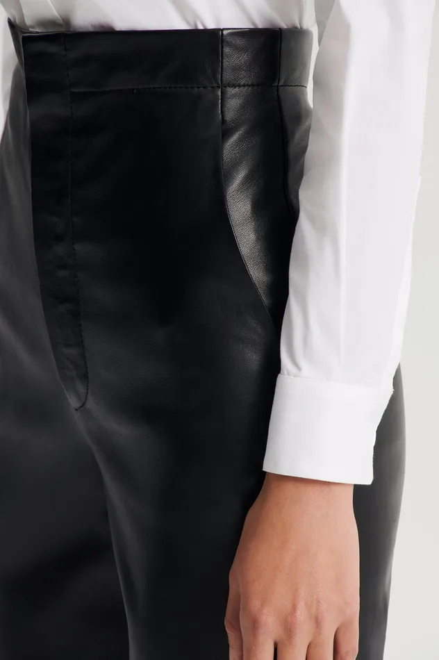 Leather Women Scanlan Theodore LEATHER SLIM CROP TROUSER BLACK Leather Women Scanlan Theodore LEATHER SLIM CROP TROUSER BLACK