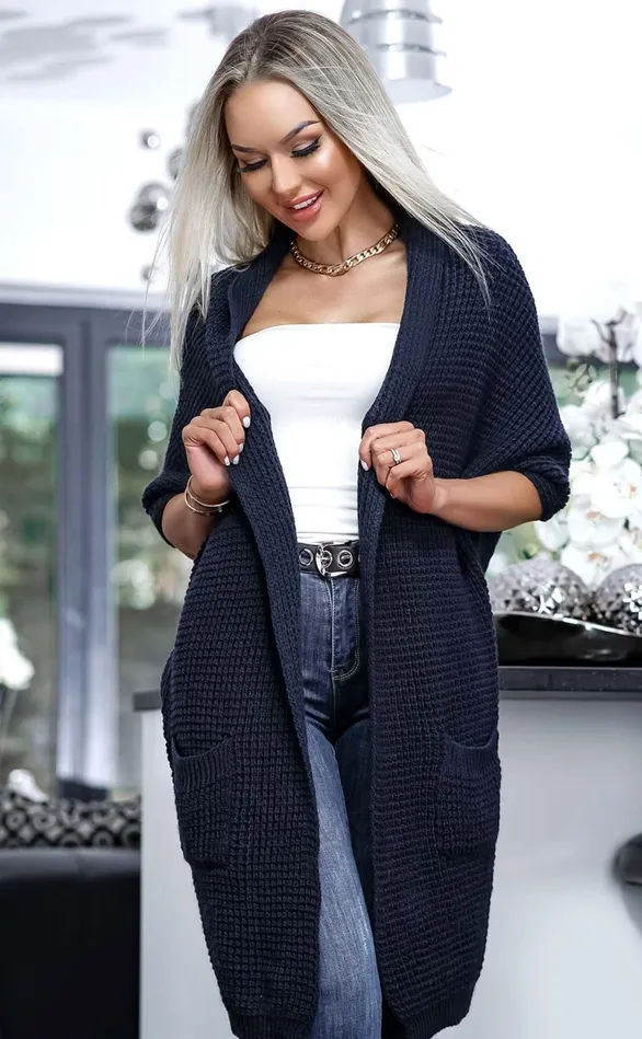 Lesley Navy Open Front Knitted Cardigan Women Missfiga Knitwear