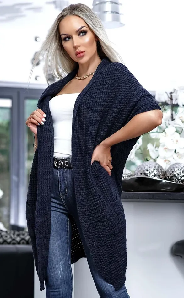 Lesley Navy Open Front Knitted Cardigan Women Missfiga Knitwear