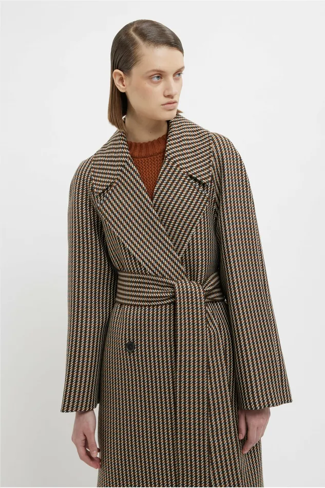 Lilabet Coat In Tan and Ivory Merino Shetland Women Jackets And Coats Emilia Wickstead