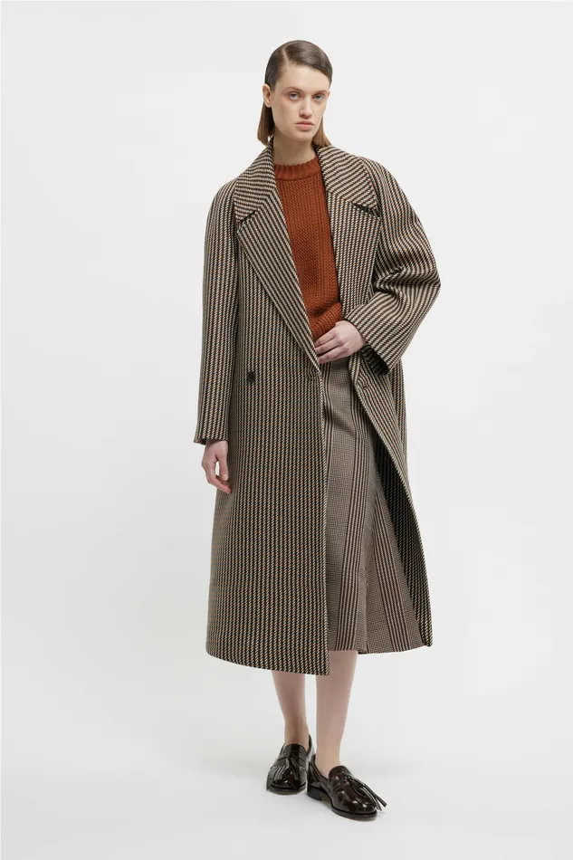 Lilabet Coat In Tan and Ivory Merino Shetland Women Jackets And Coats Emilia Wickstead Lilabet Coat In Tan and Ivory Merino Shetland Women Jackets And Coats Emilia Wickstead