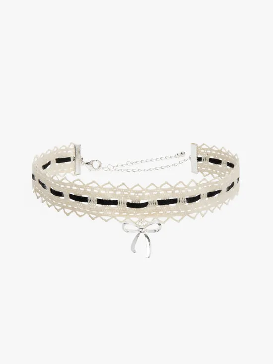 Lisa Says Gah Jewelry Women Lace Bow Choker Black Silver