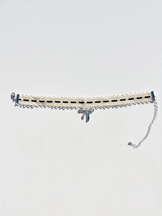 Lisa Says Gah Jewelry Women Lace Bow Choker Black Silver