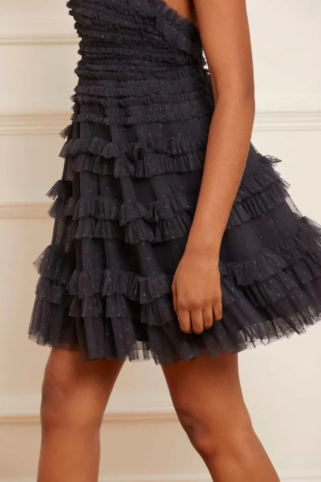Lisette Ruffle Halter Neck Micro Mini Dress Black Women Needle and Thread Dresses