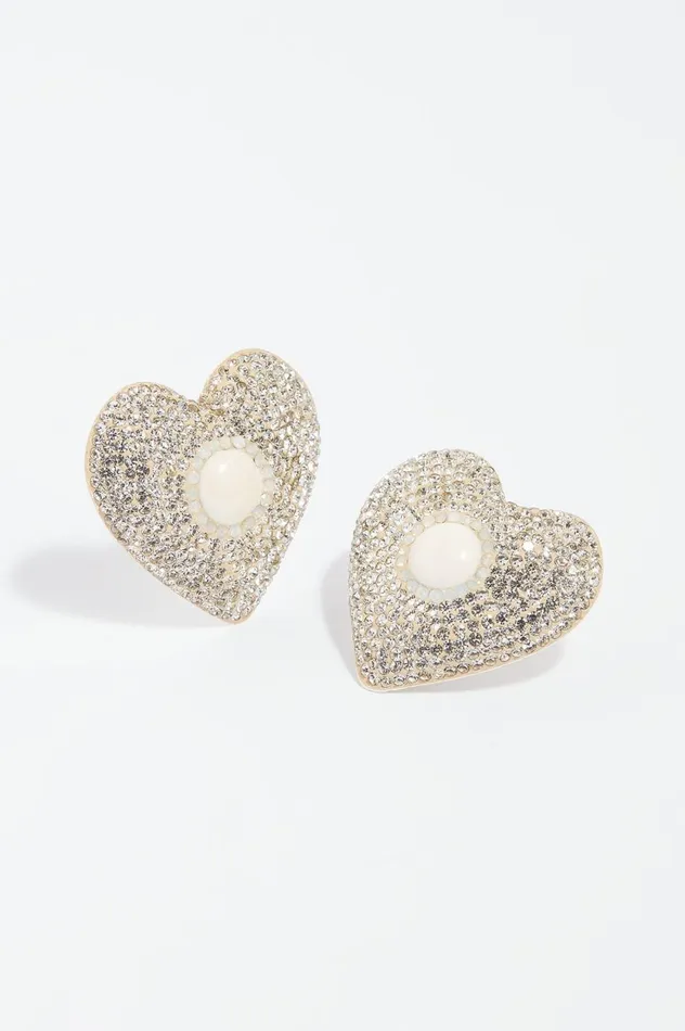Loveheart Crystal Stud Earrings Silver Women Needle and Thread Wedding Wardrobe