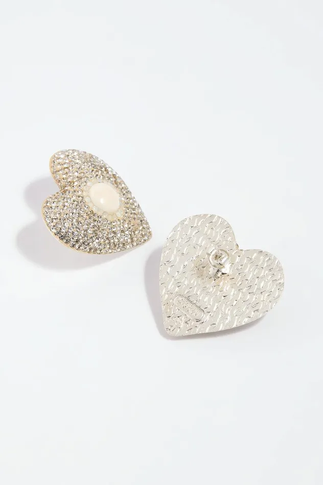Loveheart Crystal Stud Earrings Silver Women Needle and Thread Wedding Wardrobe