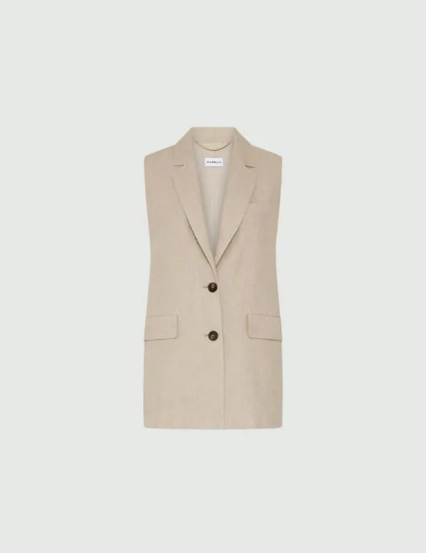 Marella Jackets Women Linen Gilet Ecru