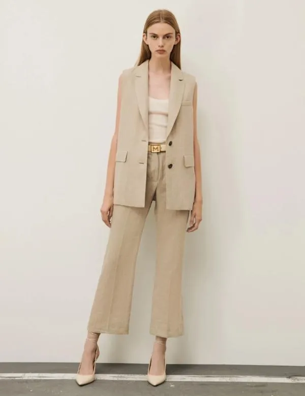Marella Jackets Women Linen Gilet Ecru