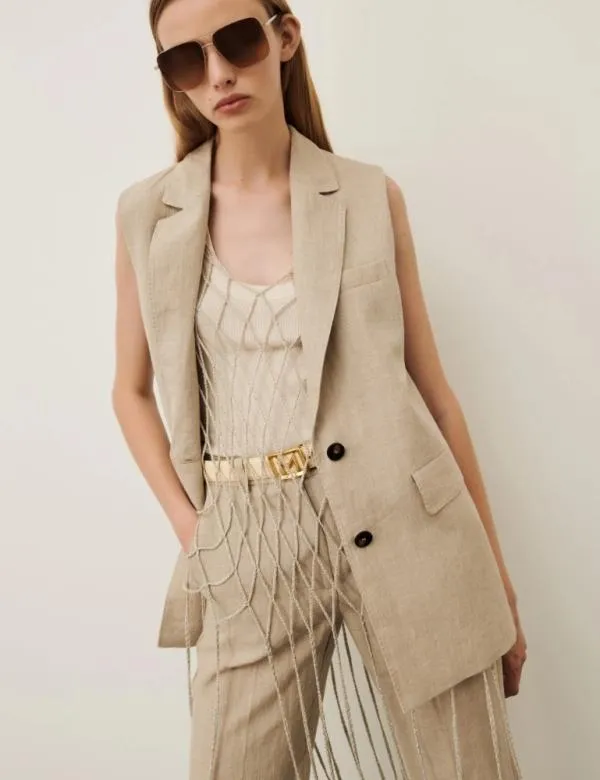 Marella Jackets Women Linen Gilet Ecru