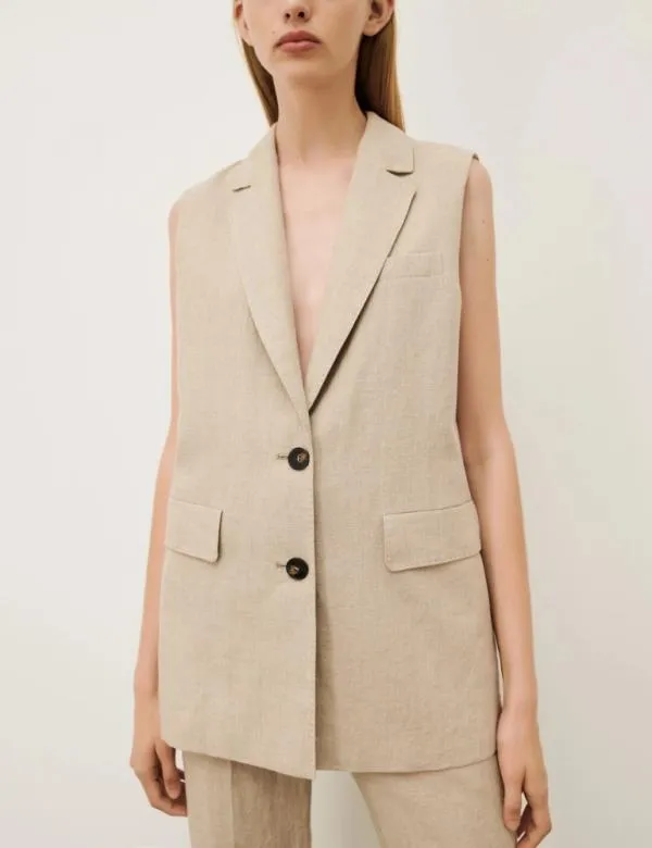 Marella Jackets Women Linen Gilet Ecru