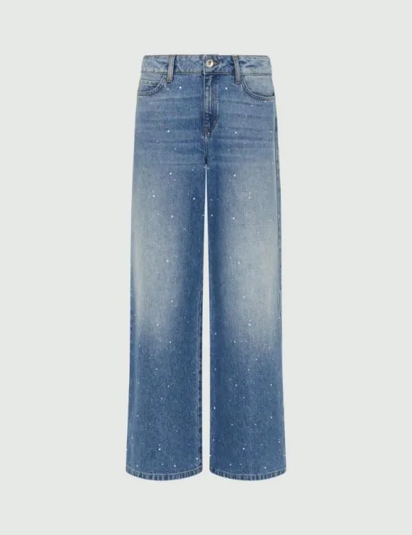 Marella Jeans Women Wideleg Jeans With Rhinestones Light Blue
