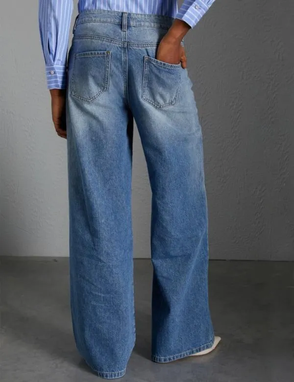 Marella Jeans Women Wideleg Jeans With Rhinestones Light Blue