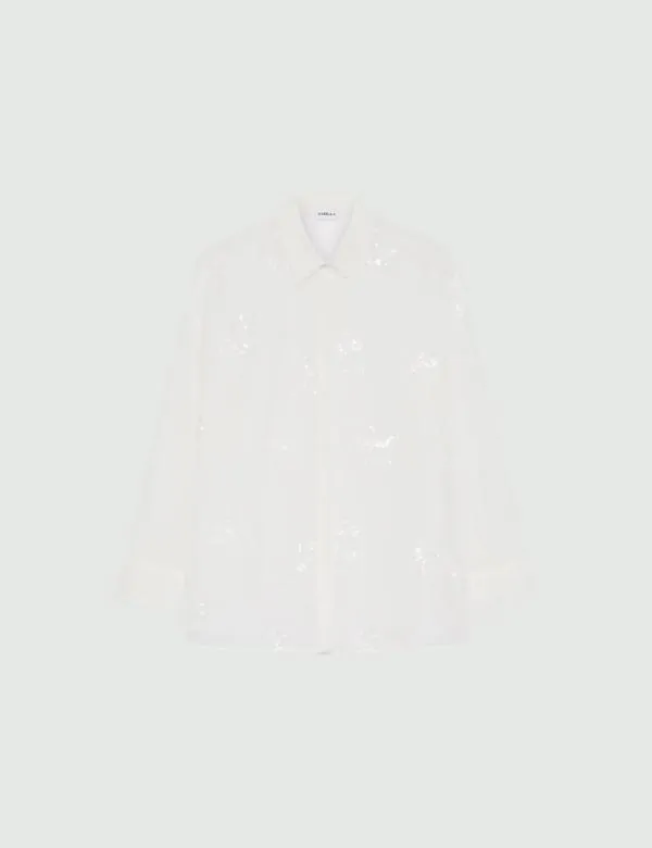 Marella Shirts Women Floral Embroidery Shirt Cream