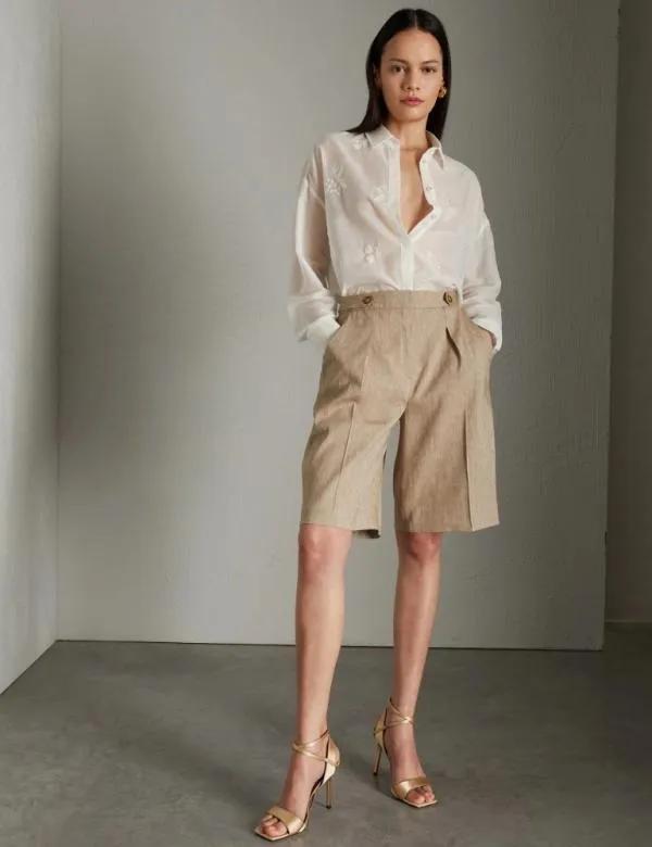Marella Shirts Women Floral Embroidery Shirt Cream