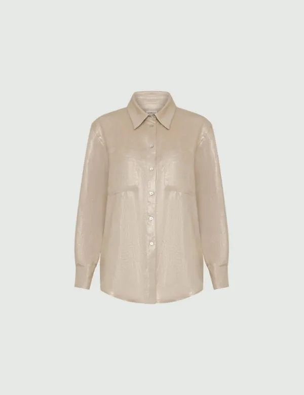 Marella Shirts Women Laminated Linen Shirt Sand