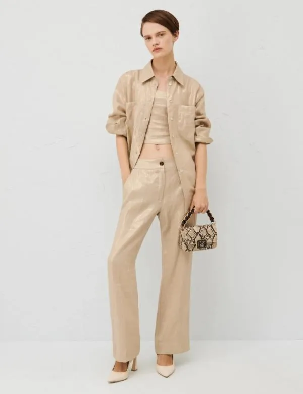 Marella Shirts Women Laminated Linen Shirt Sand
