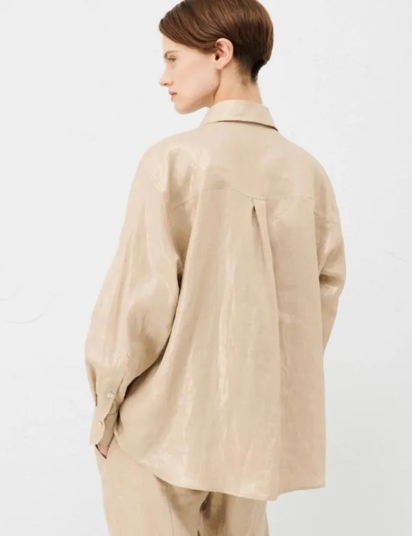 Marella Shirts Women Laminated Linen Shirt Sand