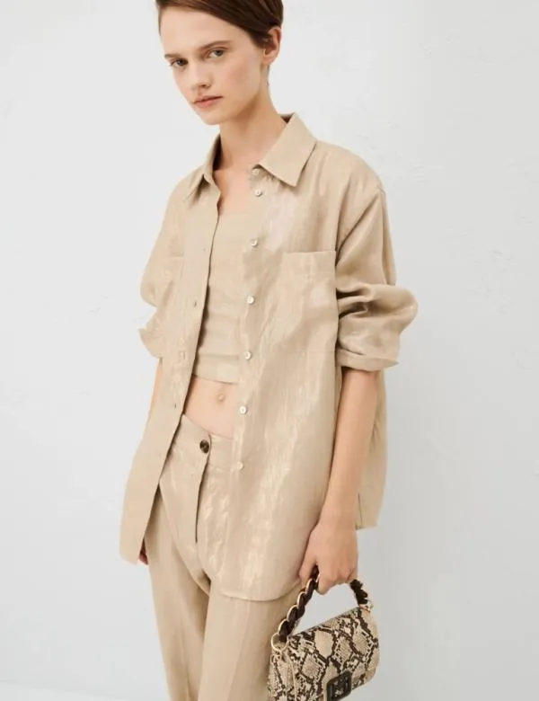 Marella Shirts Women Laminated Linen Shirt Sand
