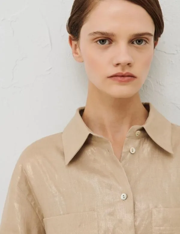 Marella Shirts Women Laminated Linen Shirt Sand