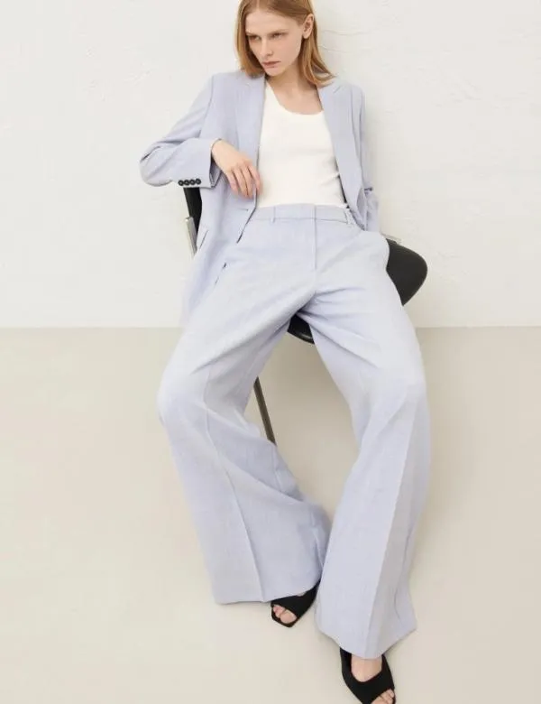 Marella Trousers Women Basketweave Trousers Sky Blue