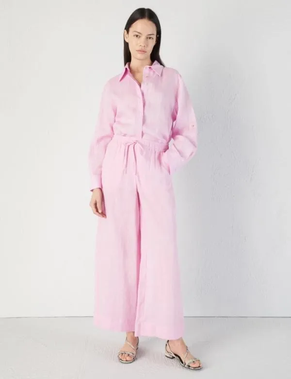 Marella Trousers Women Linen Trousers Pink