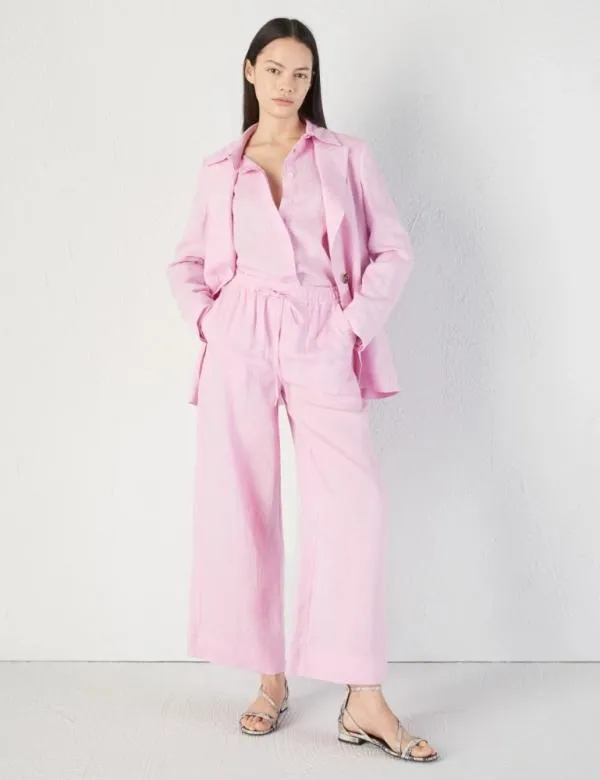 Marella Trousers Women Linen Trousers Pink