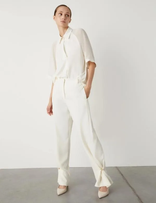 Marella Trousers Women Satin Trousers Wool White