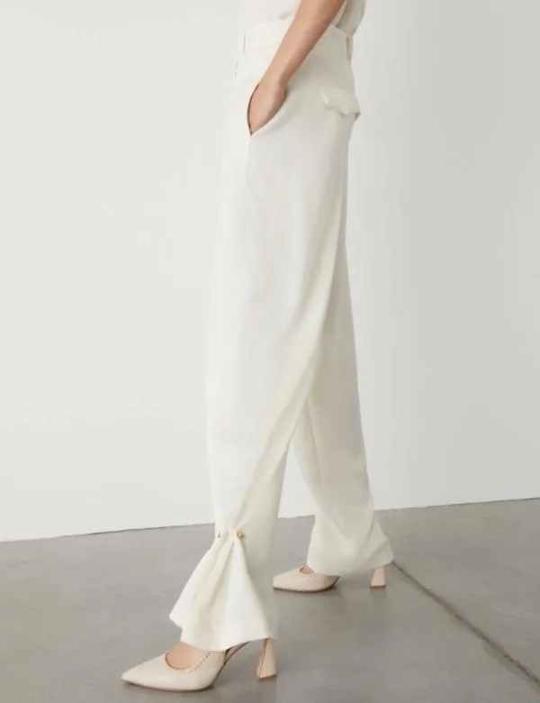 Marella Trousers Women Satin Trousers Wool White