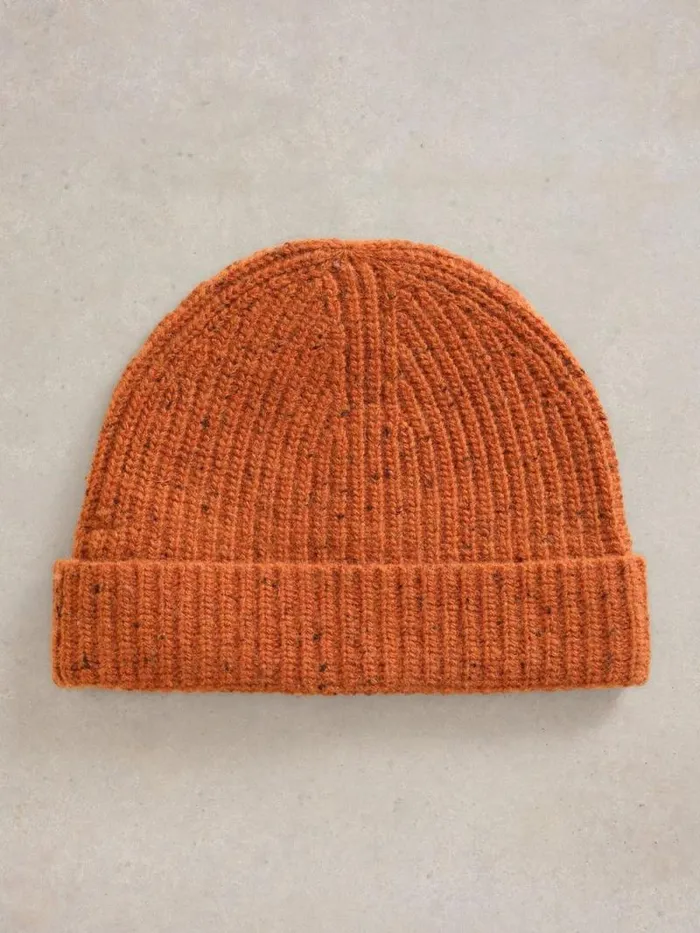 Men Albie Rib Knit Beanie Dark Orange White Stuff Hats
