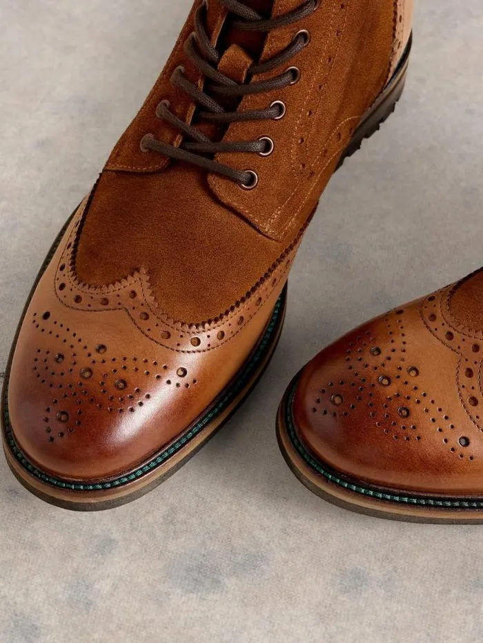Men Arlo Brogue Leather Boot Mid Tan White Stuff Boots Men Arlo Brogue Leather Boot Mid Tan White Stuff Boots