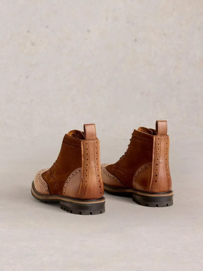 Men Arlo Brogue Leather Boot Mid Tan White Stuff Boots Men Arlo Brogue Leather Boot Mid Tan White Stuff Boots