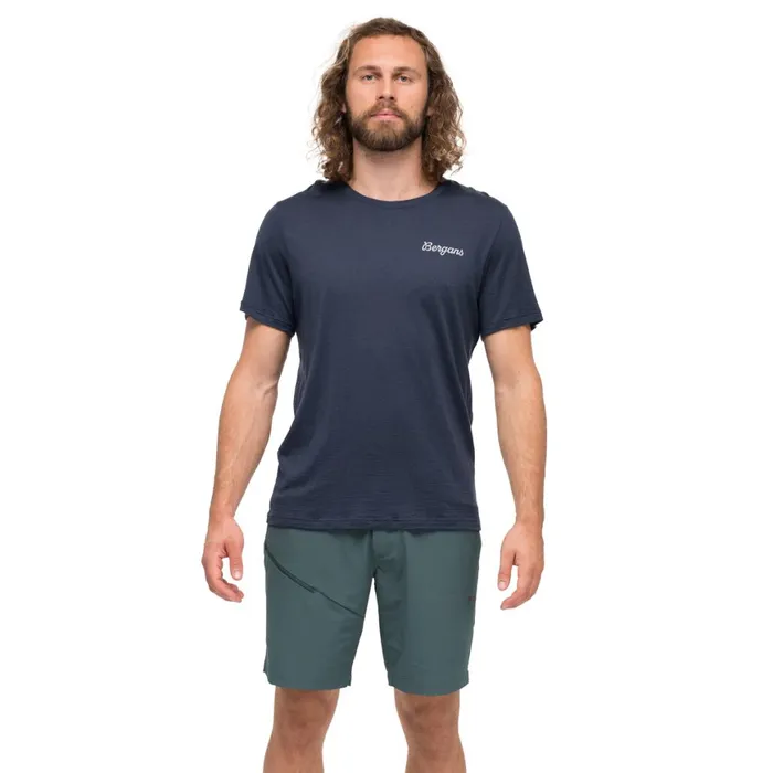 Men Bergans Of Norway TShirts Rabot Emblem Wool Tee Navy Blue