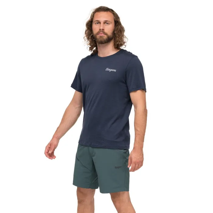 Men Bergans Of Norway TShirts Rabot Emblem Wool Tee Navy Blue