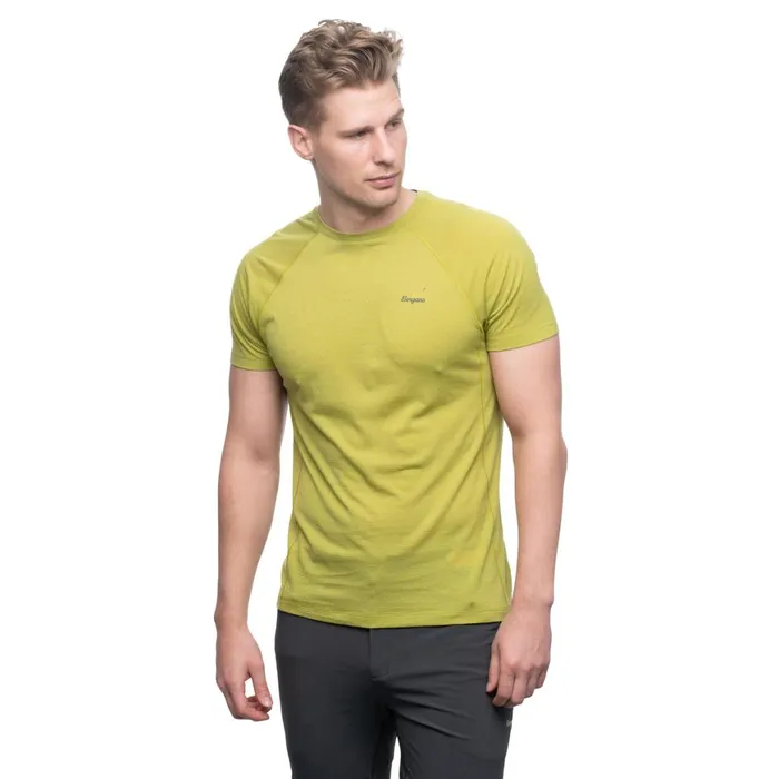 Men Bergans Of Norway TShirts Y Lightline Merino Tee Golden Lime Green