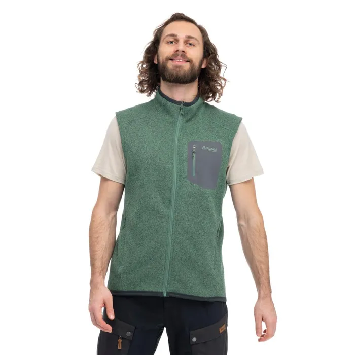 Men Bergans Of Norway Vests Kamphaug Knitted Vest Dark Jade Green