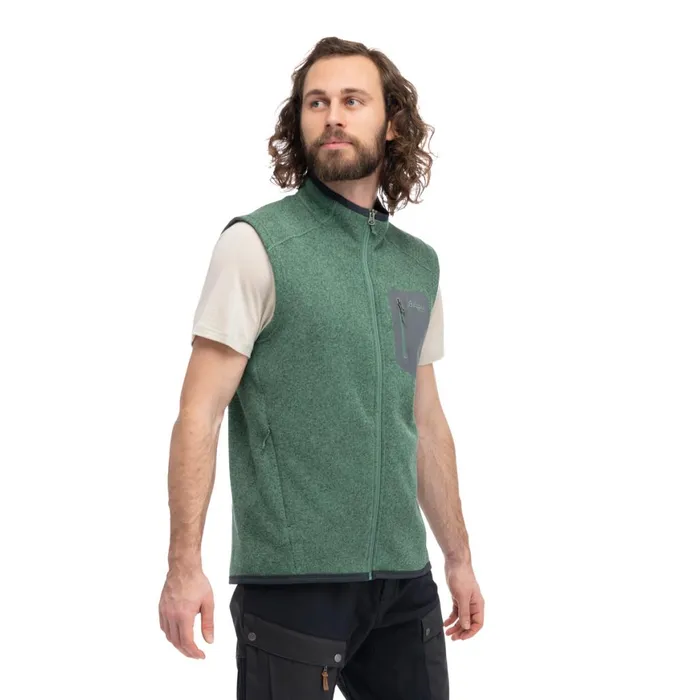 Men Bergans Of Norway Vests Kamphaug Knitted Vest Dark Jade Green