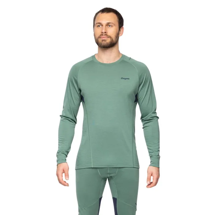 Men Bergans Of Norway Wool Longsleeved Shirts InnerPure Merino Long Sleeve Dark Jade Green Navy Blue