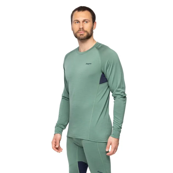 Men Bergans Of Norway Wool Longsleeved Shirts InnerPure Merino Long Sleeve Dark Jade Green Navy Blue