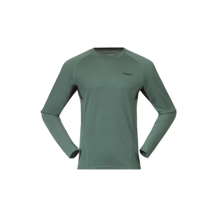 Men Bergans Of Norway Wool Longsleeved Shirts InnerPure Merino Long Sleeve Dark Jade Green Navy Blue