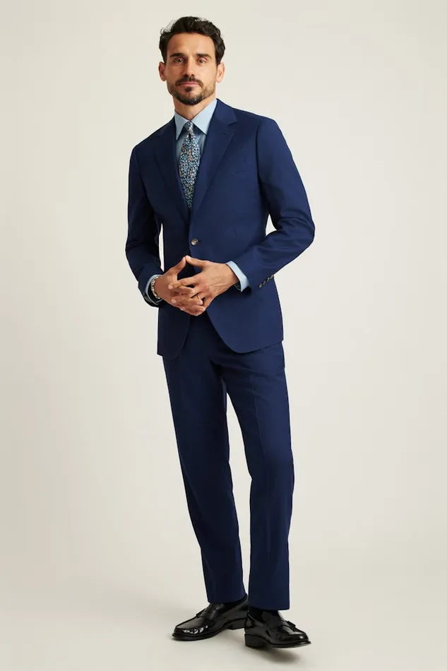 Men Bonobos Blazers and Sport Coats Jetsetter Stretch Italian Wool Suit Jacket Bright Navy Sharkskin