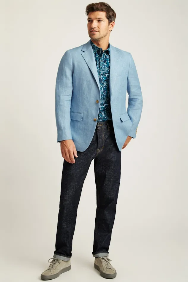 Men Bonobos Blazers and Sport Coats Jetsetter Unconstructed Italian Blazer Light Blue Herringbone