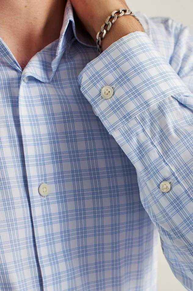 Men Bonobos Business Casual Shirts Sophisticated and Comfy Bonobos Jetsetter Stretch Dress Shirt Blue Myrtle Check