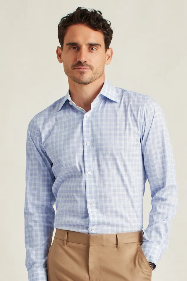 Men Bonobos Business Casual Shirts Sophisticated and Comfy Bonobos Jetsetter Stretch Dress Shirt Blue Myrtle Check