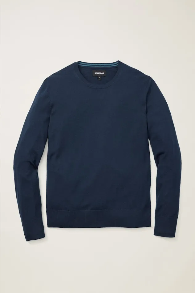 Men Bonobos Crew and VNeck Sweaters Washable Merino Crew Neck Sweater Navy Blue