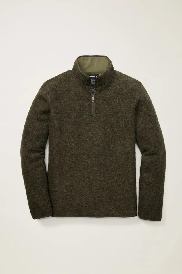 Men Bonobos Half and FullZips Italian Wool Fleece Half Zip Heather Olive Green